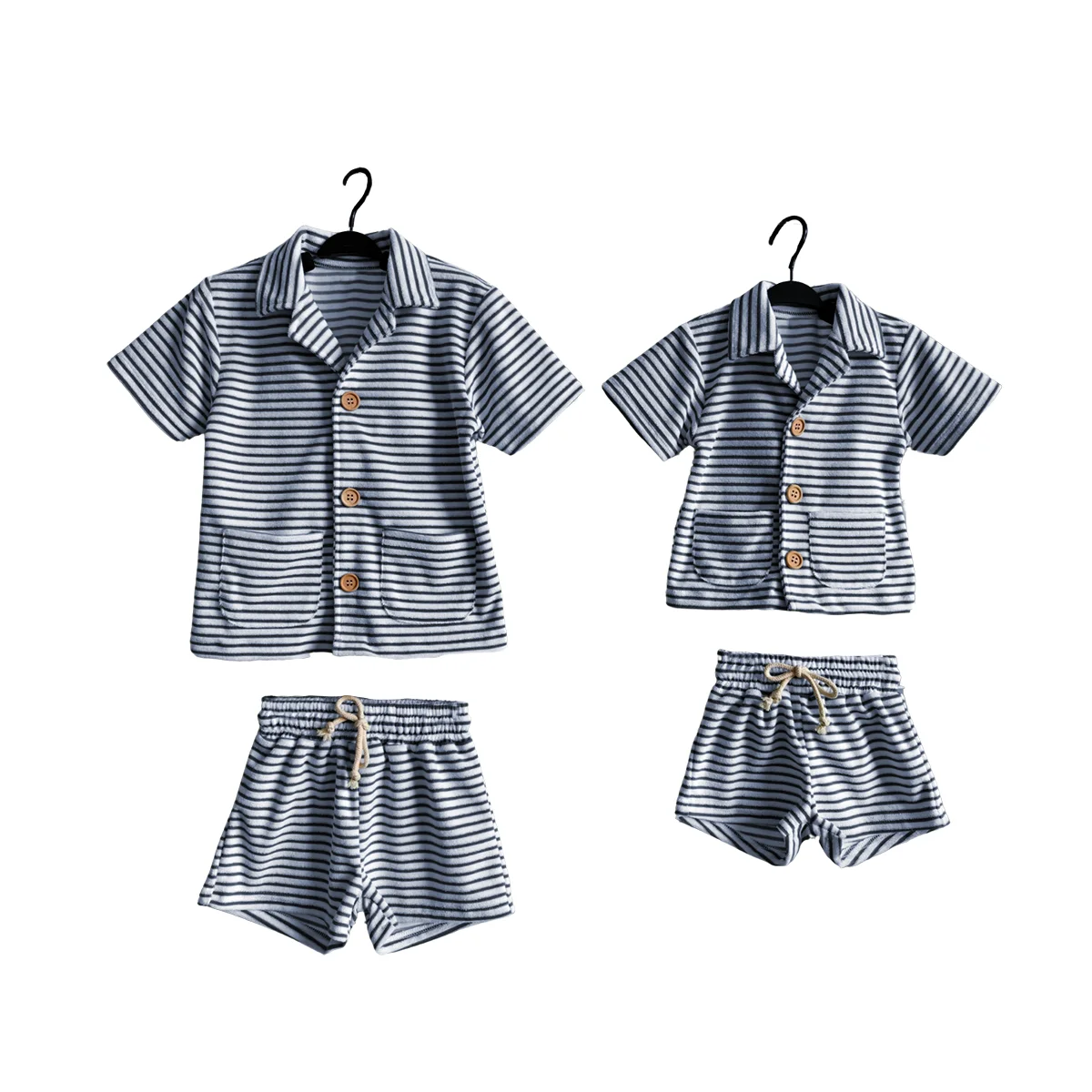 Summer Kids Casual Sporty Trendy Clothing Set Close-Fitting Soft Comfortable Bright Striped Towel Fabric - Image 2