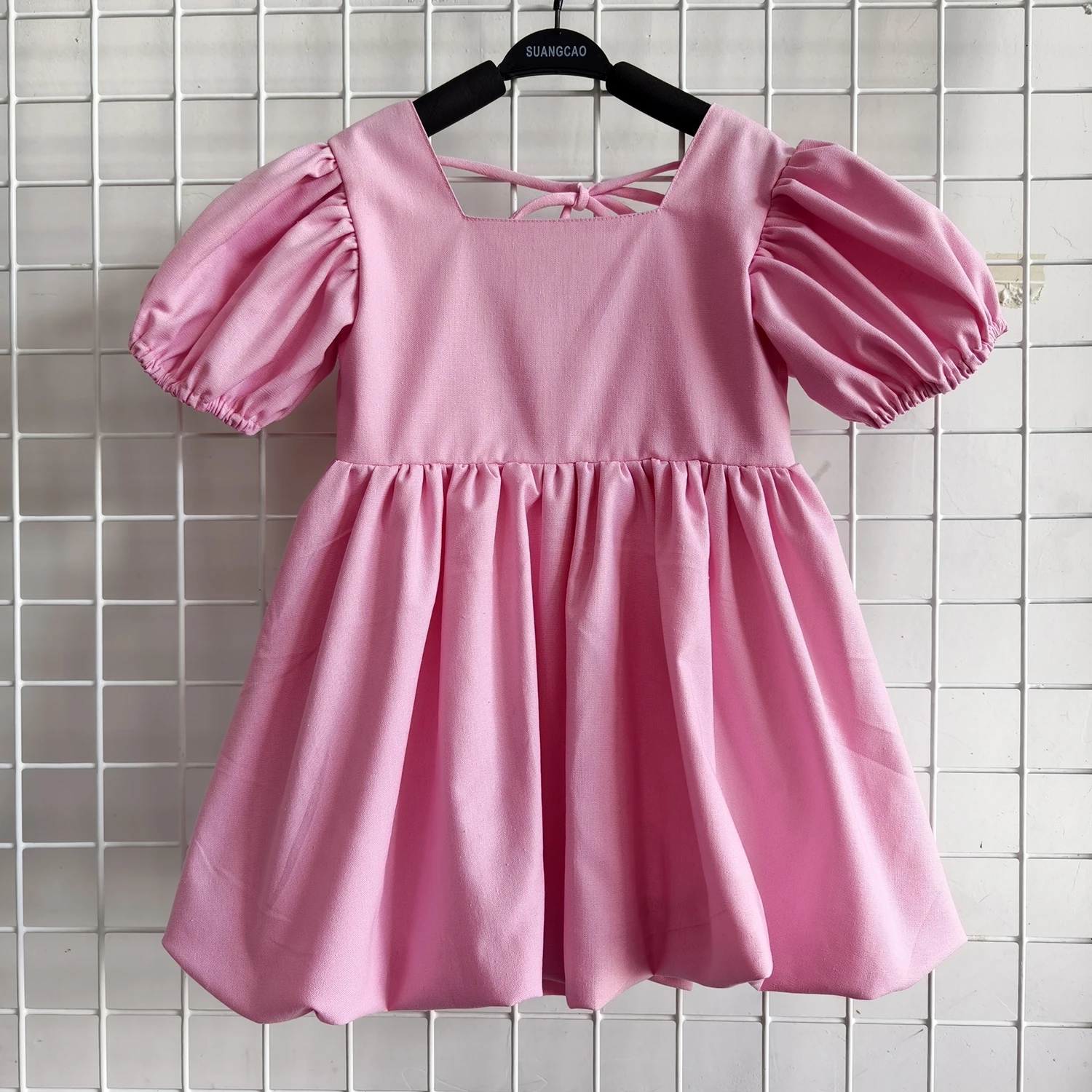 OEM Custom Baby Clothing Toddler Girls Cotton Linen Dress Bubble Sleeve Baby Girl Back Tie Dress Kid Casual Sundress - Image 2