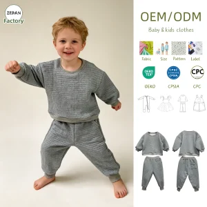 Hot Sale Quilted Solid Color Sweatershirt Match Trousers Baby Clothing Sets Autumn Kids Clothes Set for 0-6T