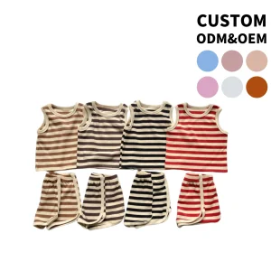 Fashion Colorful Kids Clothes Striped Waffle Color Vest and Shorts Girl and Boy Outfits Wholesale Clothes Set