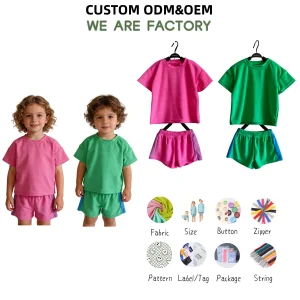 Custom Unisex Baby Toddler  Color Block Terry Cloth Set 2 Pieces Leisure  Set Kids Clothes Set