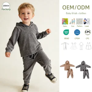 Custom Children's Hoodie Set Kids Clothes Set Spring and Autumn Baby Boys Clothes Long Sleeve Acid-wash Hoodie Set for 0-8T