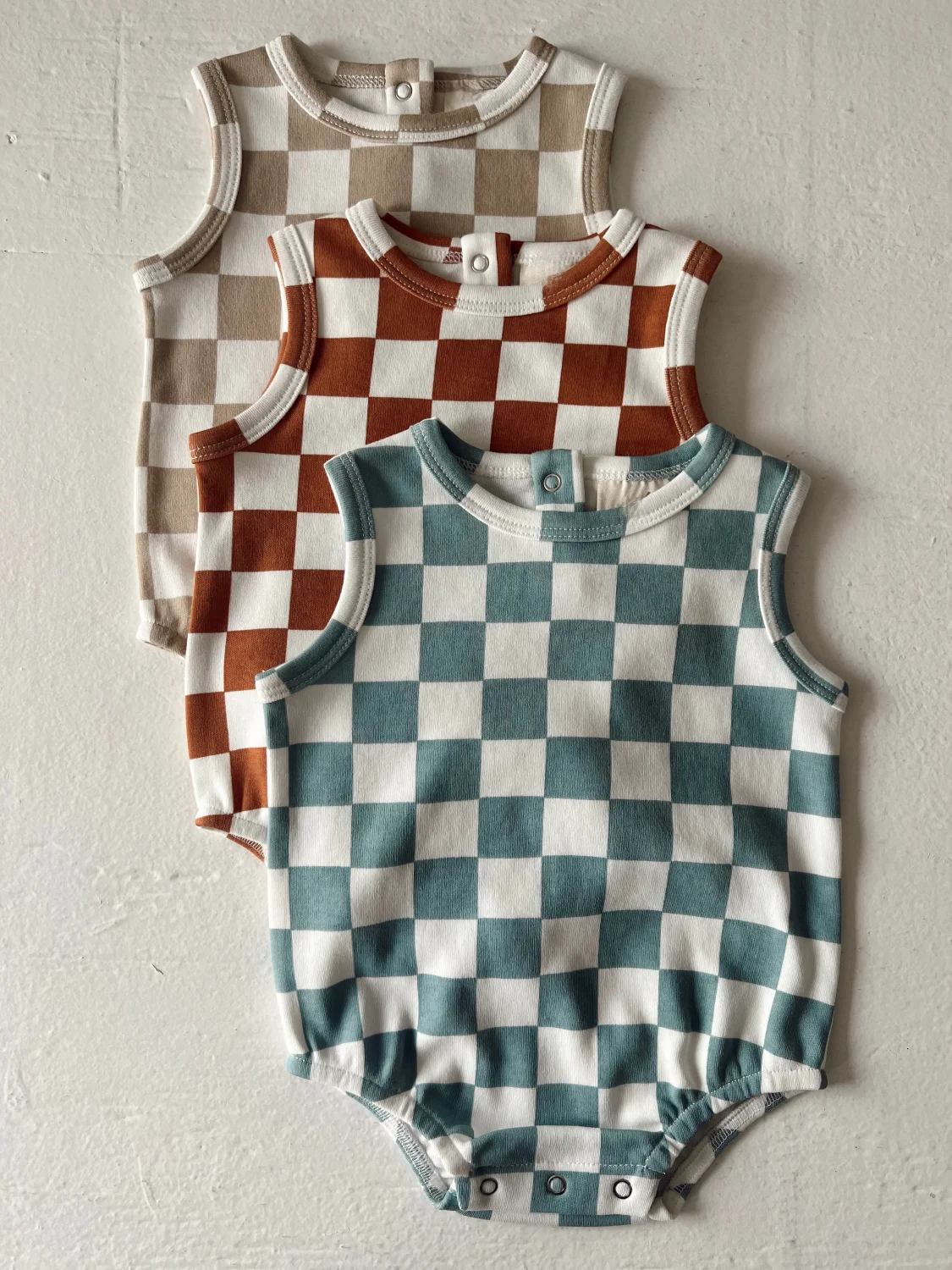 Baby Sleeveless Checkered Romper Custom Print Knitted Cotton Pattern Onesie Toddler Checked Playsuit - Image 3