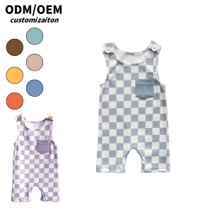Summer Fashionable Ribbed Cotton Striped Print Crawlwear for Kids Casual Sporty Close-Fitting Short Rompers