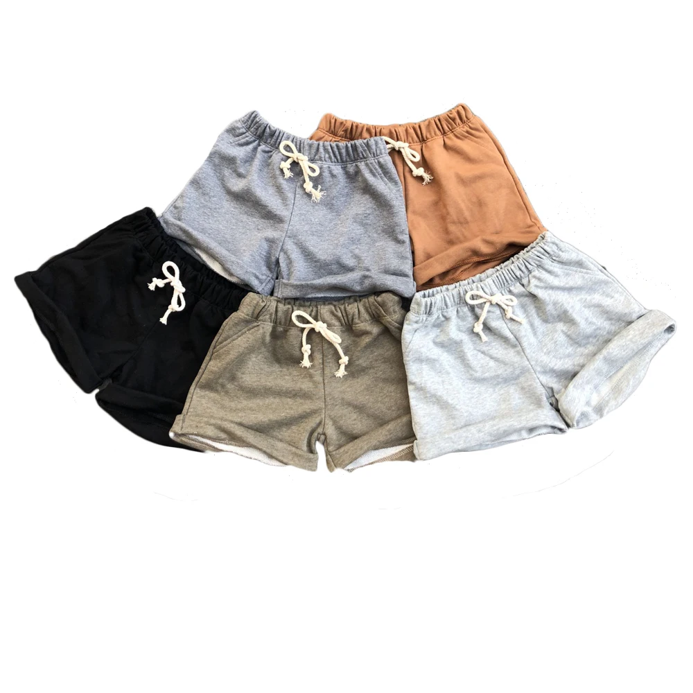 Baby Kid French Terry Slouch Shorts with Rolled Cuffed Legs Casual Elastic Waist Tie Shorts - Image 2