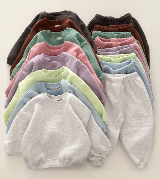 Basic Fall Winter Oversize Unisex Baby Toddler French Terry Tracksuit Sets 2 Pcs Jogger Sets Kids Clothes Set