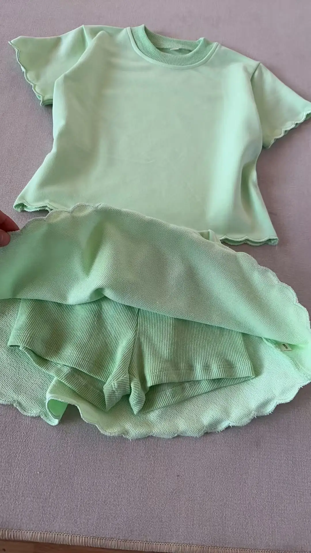 Top Selling Unisex Kids Candy Color Solid French Terry Scallop Sweatshirt Casual 2 Pcs Skirt Set for Baby Kids Kids Clothes Set - Image 2