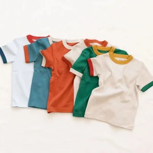 Custom Summer Short Sleeve Color Block Knit Cotton Newborn Baby Tee Shirts
