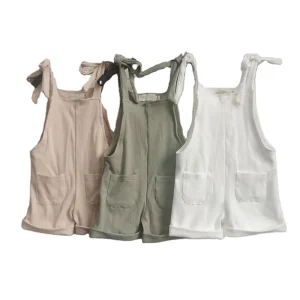 Summer Baby Jumpsuit Rib Lace up Pocket Romper Sleeveless Climbing Suit Baby Clothes