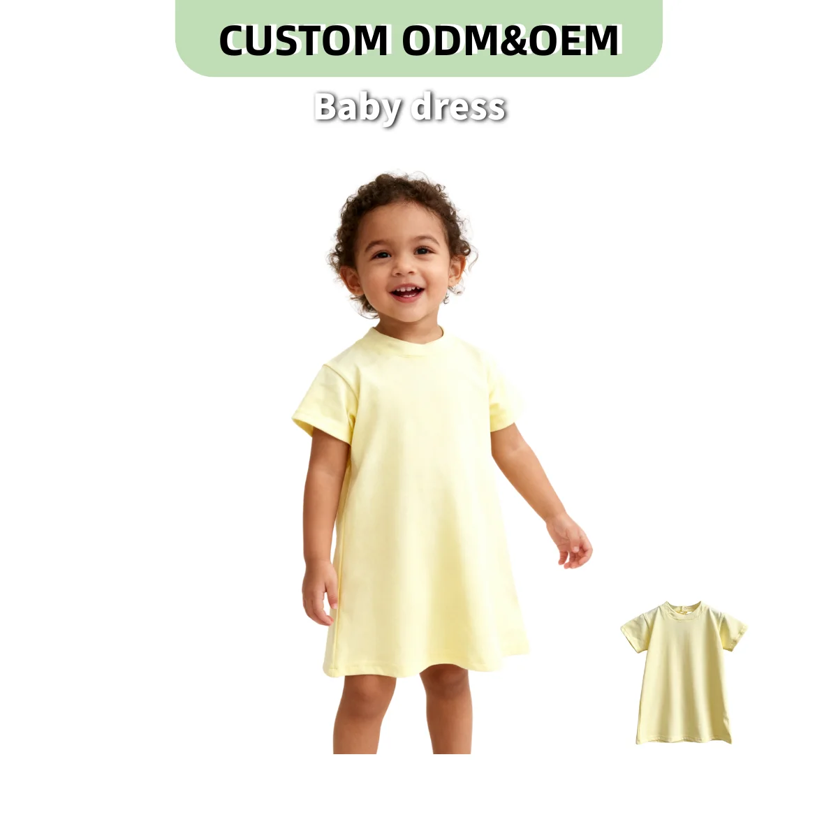 OEM Custom Baby Clothing Toddler Girl Summer Dress Little Girls Cotton Short Sleeve Dresses Casual Midi Sundress for Kids