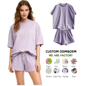 Summer Adult Women Solid Color Knitted Cotton Oversized T-shirt and Short Set Casual Clothing Set