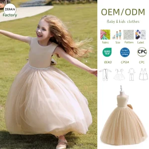 In Stock Cotton Sleeveless Solid Color Princess Tutu Skirts Sleeveless Flower Girl Dress Floor Length Tulle Princess Dress