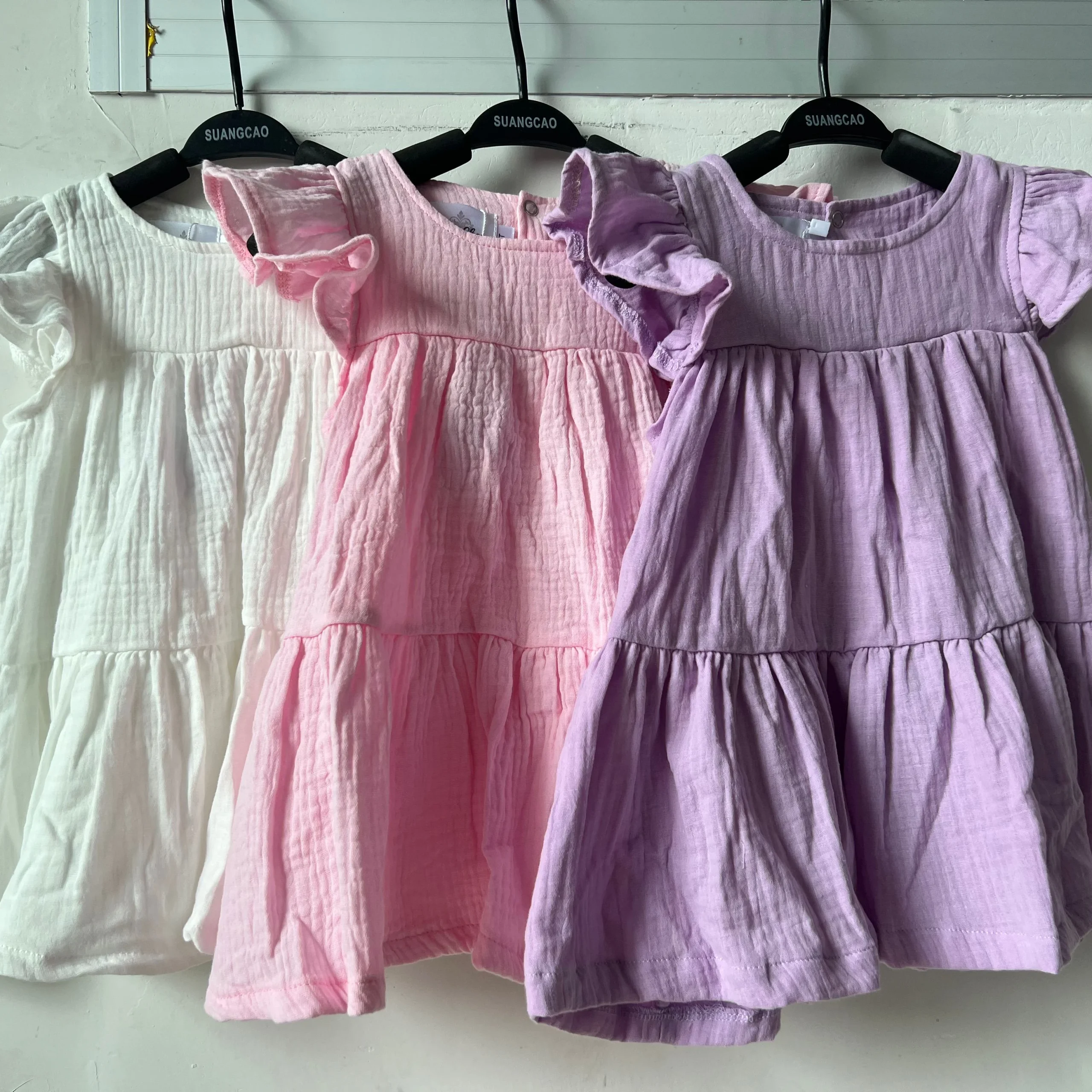 Summer Girl's Ruffled Flying Sleeve Pleat Stitching Rotating Dress Hem Sweet Girl Layered Fluffy Dress
