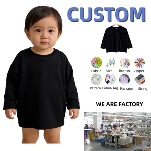 OEM Baby Clothing Long Sleeve Shirts Cotton Crew Neck Basic Tees Soft Kids' Long Sleeve T-Shirts Top