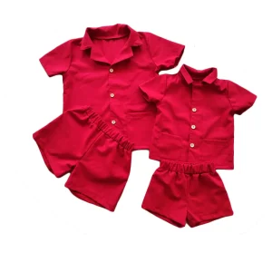 Unisex Baby 2024 Summer Cotton Linen Short Sleeve Suit Stand Collar Button Shirt with Loose Shorts Baby Kids Outfits