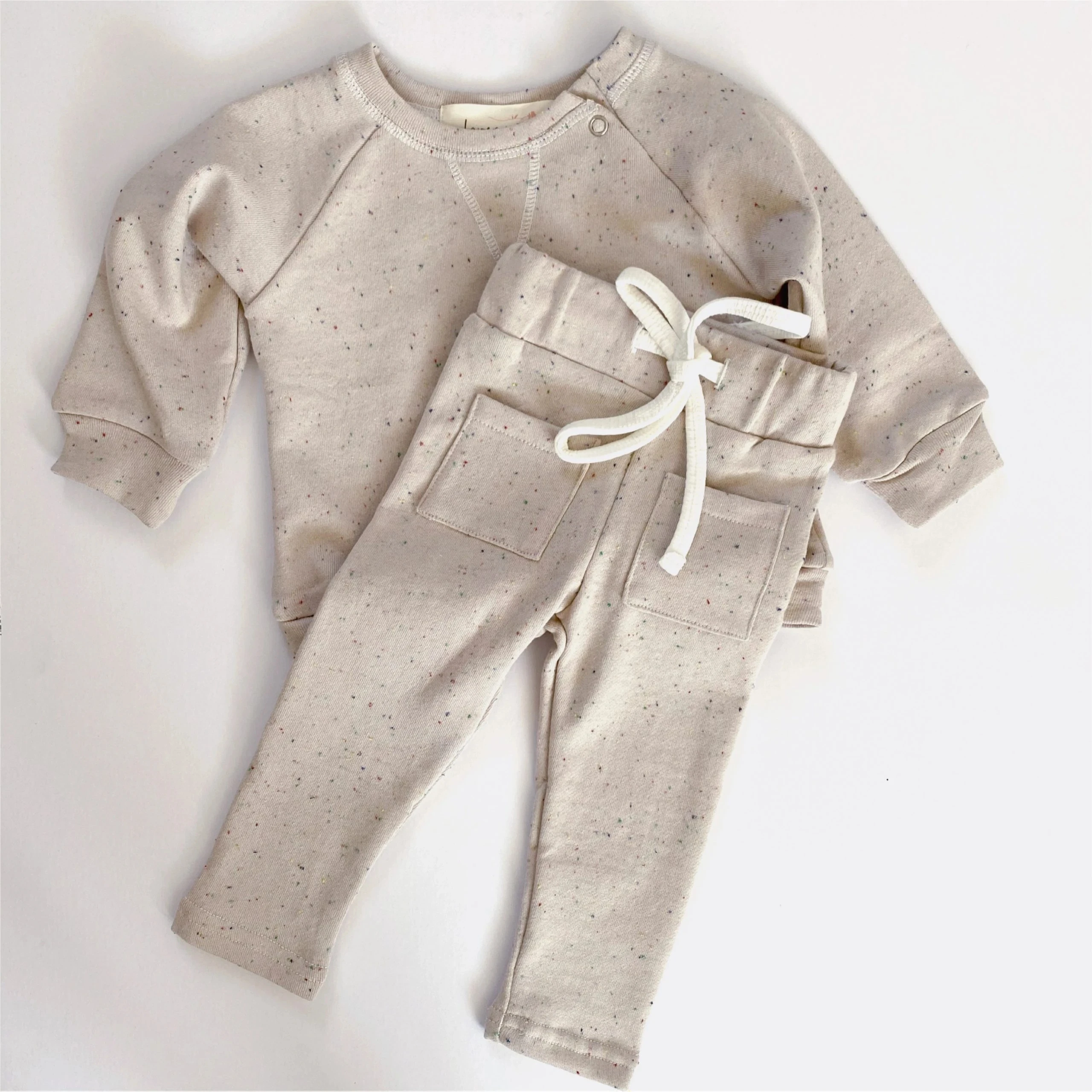 Speckled Terry Toddler Spring Long Sleeve Crewneck Jumper Shirt Drawstring Shorts Casual Suits - Image 3