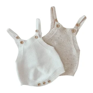 INS Cute Baby Romper Soft Cotton Knitted Romper Solid Speckled Chunky Overall Bodysuit Romper for Toddler