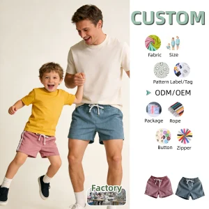 Custom Family Shorts Summer Clothes 100% Cotton Corduroy Parent-child Shorts Summer Elastic Strap Breeches Side-strap Shorts