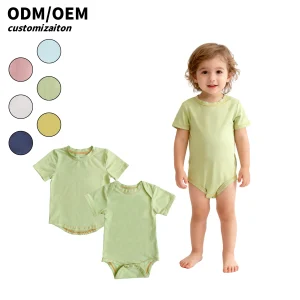 Summer New Baby Romper Infant Short Sleeve Jumpsuit Knitted Fabric Button Closure Solid Pattern Unisex Baby Clothing