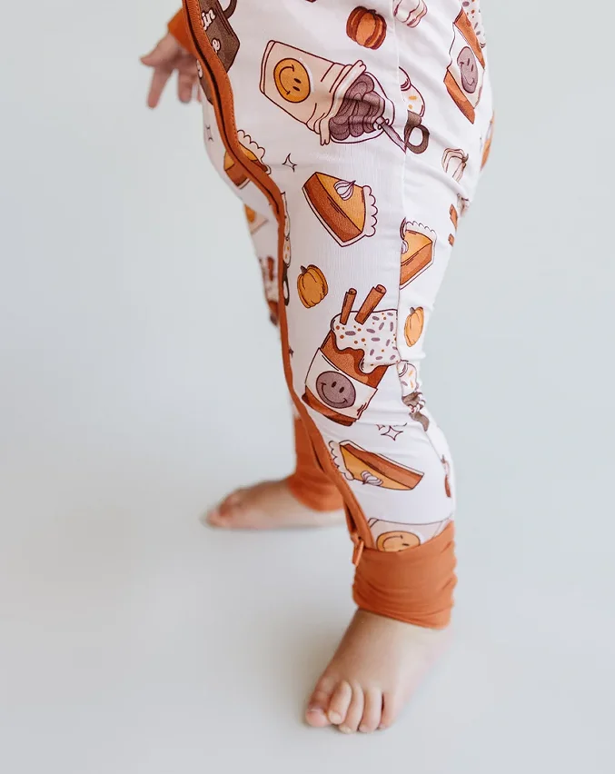 Custom Bamboo Baby Soft Pajamas Pumpkin Spice Toddler Foldable Cuff Jumpsuit 2-way Zipper Baby Rompers - Image 6