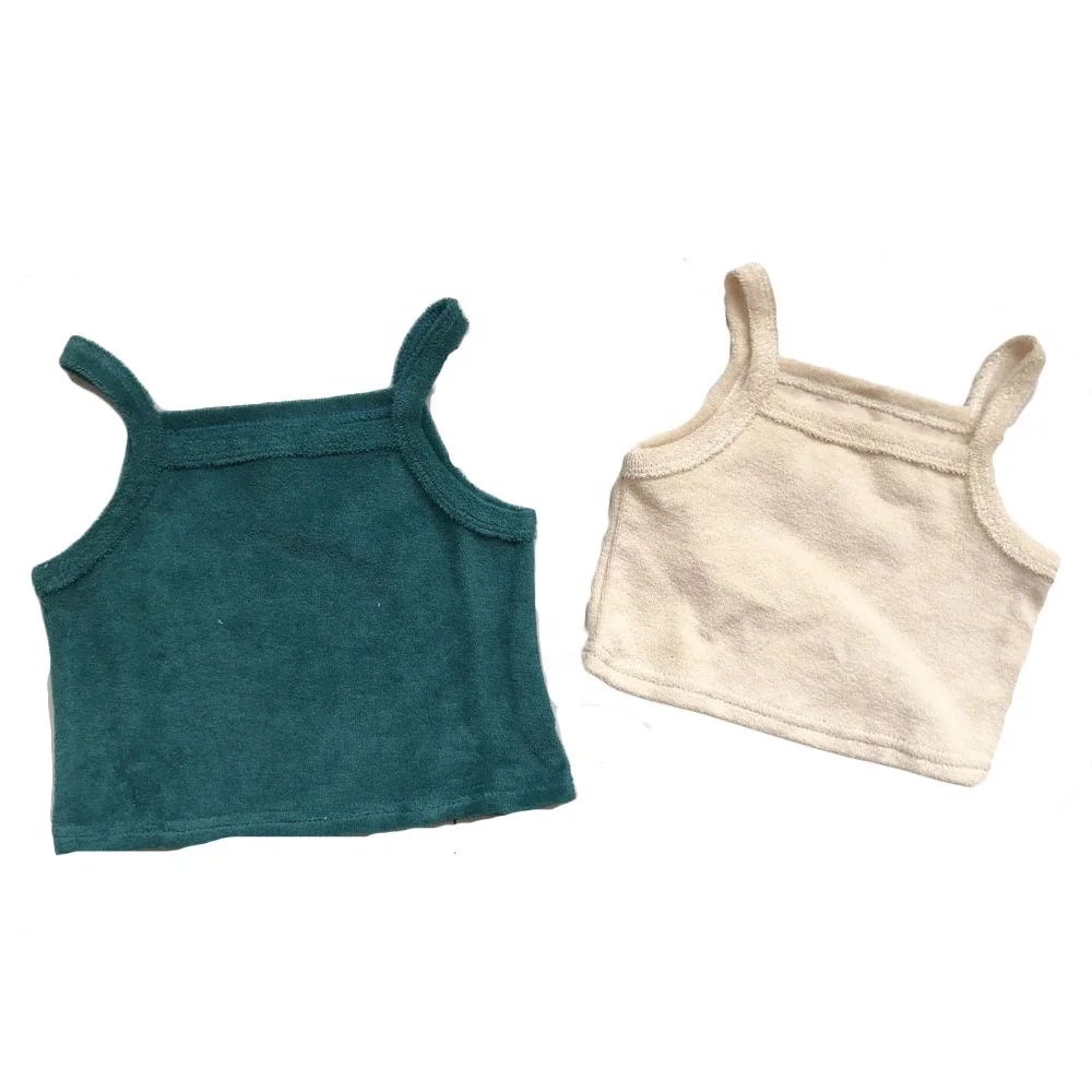 Factory Custom Summer Baby Kids Terry Towel Clothes Set Sleeveless Top with Shorts tank Suit - Image 5