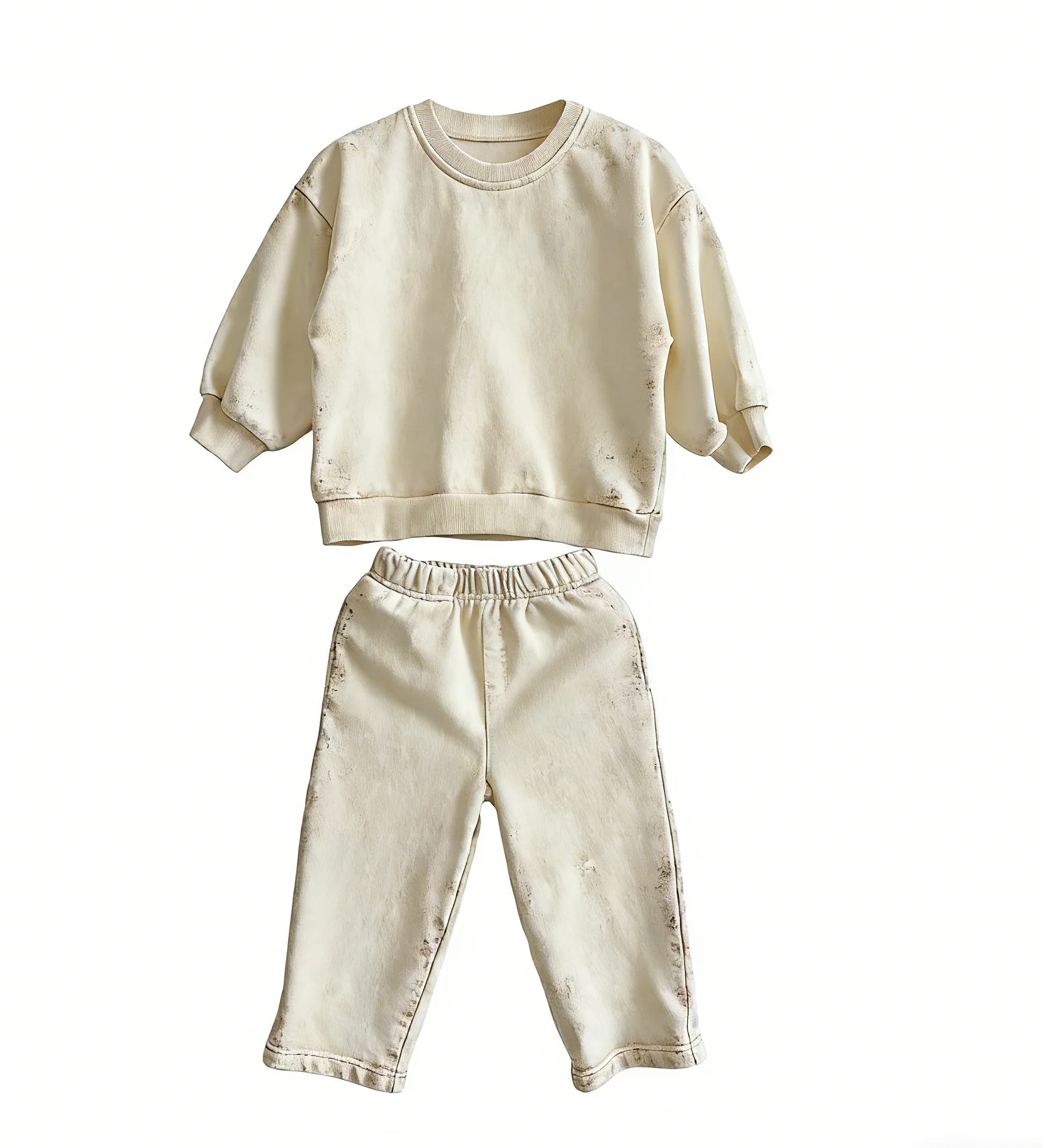 Custom Children's Hoodie Set Kids' Washed Purple Tracksuit Oversized Crew Neck Sweatshirt and Jogger Pants 2 Piece Casual Set - Image 6