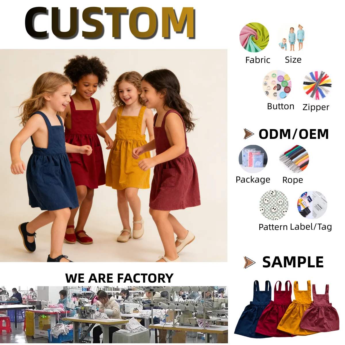 Casual Baby Summer Clothes Sleeveless Strap Dress with Polyester Corduroy Summer Baby Clothing Customizable for Girls