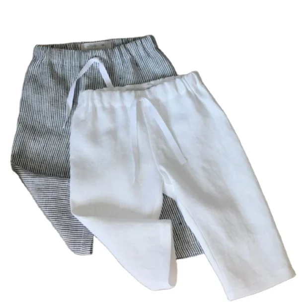 Custom Neutral Baby Clothes Pants Soft Linen Cotton Pocket Trousers Casual Pants Baby Cotton Clothes