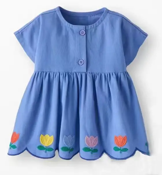 Summer Baby Dress Girls' Twill Cotton Fabric Dress with Short Sleeves Girls Princess Dress Suitable for Children Aged 0-8T - Image 2