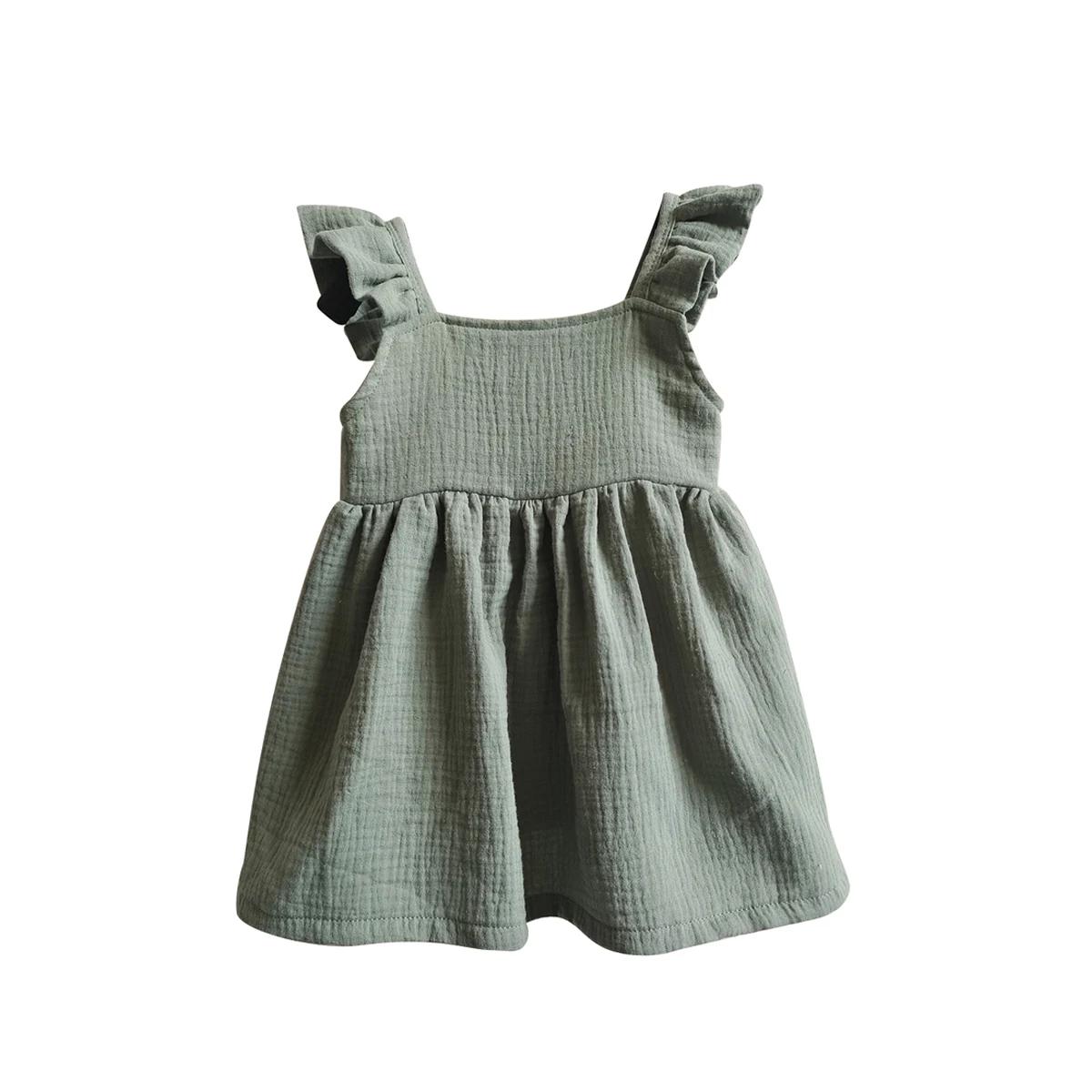 Girl Boho Dress Muslin Cotton One-piece with Bow Summer Sleeveless Square Neck A-line Ruffle Dress