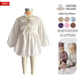 Customized Popular Spring Kids Embroidered Princess Jumpsuit Stylish Bow Solid Color Crawling Clothes