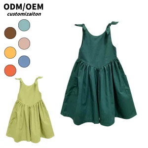 Hot Sale Short Cotton-Linen Skirt for Kids Unique Bright and Fashionable Lace-Up Style Trendy Dress for Girls