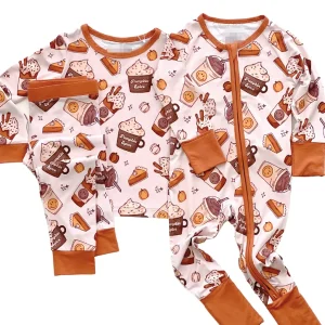Custom Bamboo Baby Soft Pajamas Pumpkin Spice Toddler Foldable Cuff Jumpsuit 2-way Zipper Baby Rompers