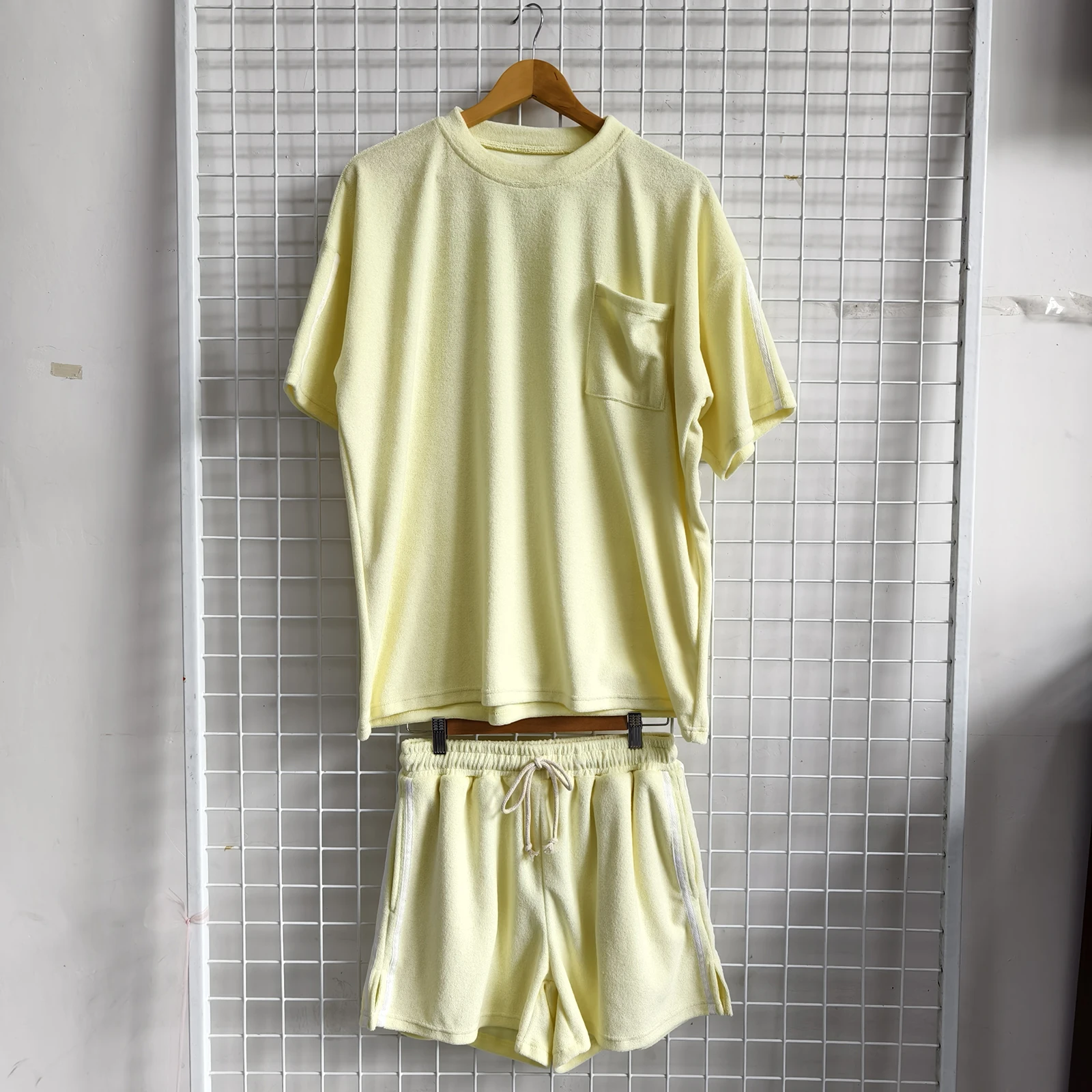 OEM Mom and Mini Adult Boys Girl Summer Outfit Terry Towel T-shirt & Shorts Set Solid Color Breathable Soft Beach Clothing - Image 3