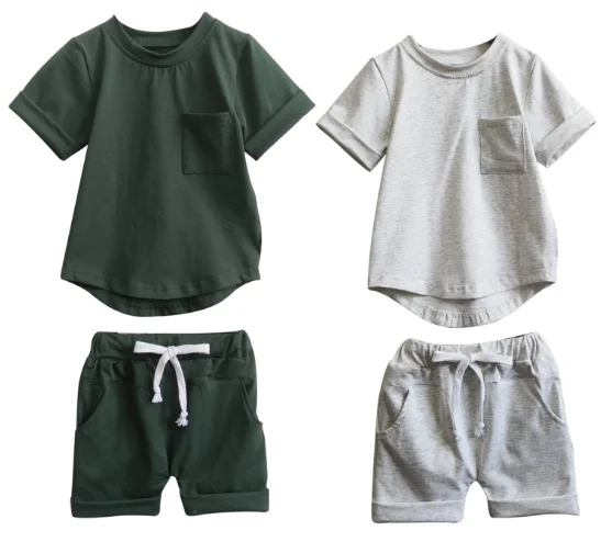 Factory Custom Summer Toddler Boys Girls Cotton Short Sleeve Top+Shorts Set Baby Outfits Sets - Image 2