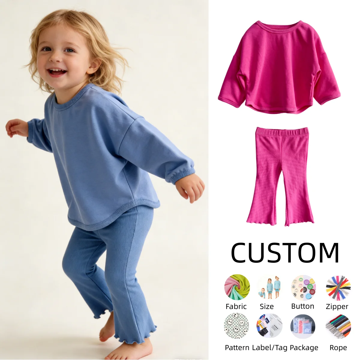 OEM Kids Clothes Set Toddler Girl Clothes Kids Outfits Long Sleeve Weatshirt Bell Bottom Pants Set Fall Winter Clothing - Image 6
