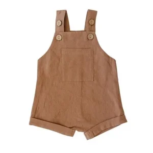 Unisex Baby Sleeveless Linen Shortall Sleeveless Toddler Front Pocket Overall