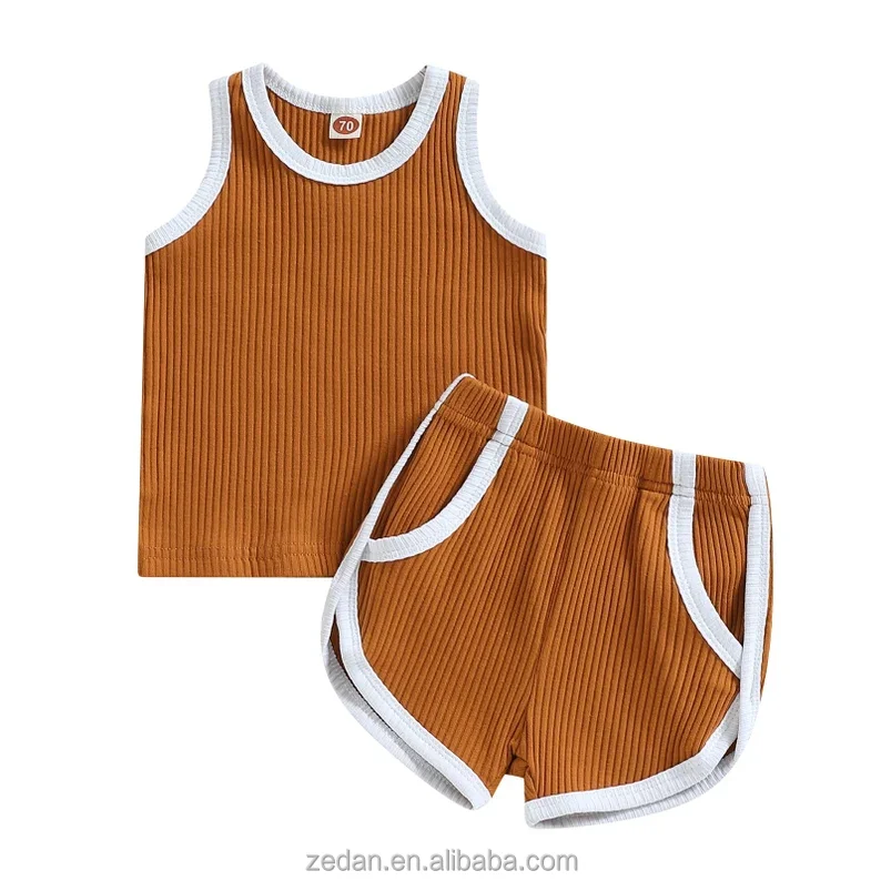 Custom Rib Neutral Kids Sleeveless Tank Top T-shirt & Shorts Baby Clothing Sets for Summer - Image 2