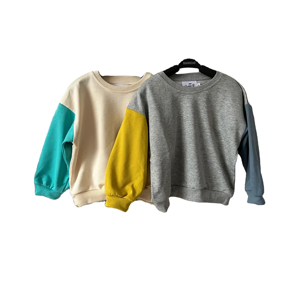 Custom OEM Design Toddler French Terry Color Block Long Sleeve Crewneck Pullover Sweatshirt Cute Infant Tops - Image 3