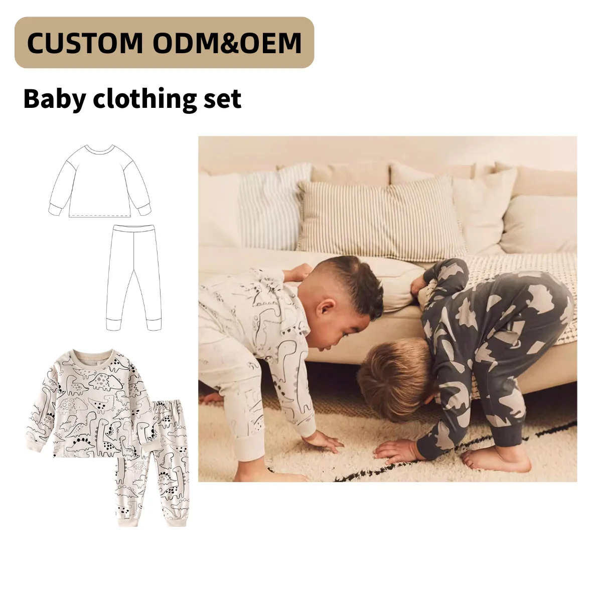 Factory Kids Long-Sleeved Sporty Casual Design Flowing Cotton Set Warm and Comfortable Baby Clothing
