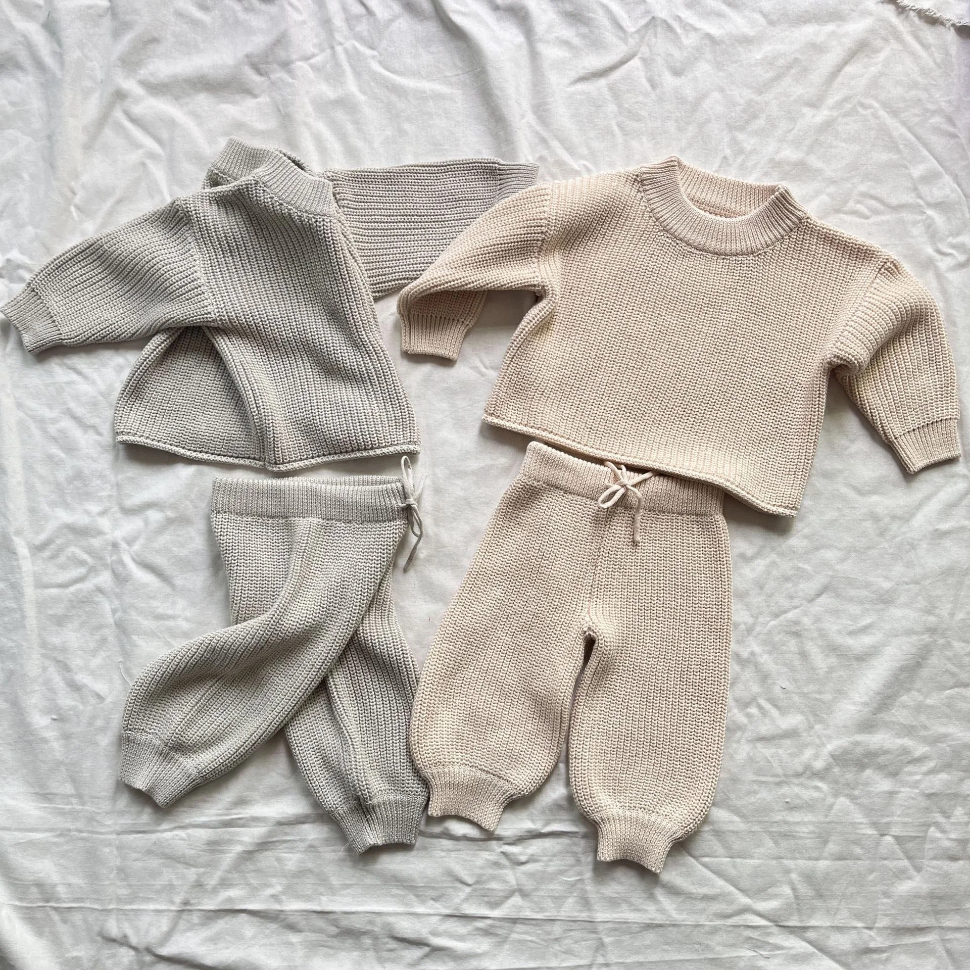 Custom Warm Baby Kids Soft 100% Cotton Winter Long Sleeve Knitted Sweater Suit Clothes Sets - Image 2