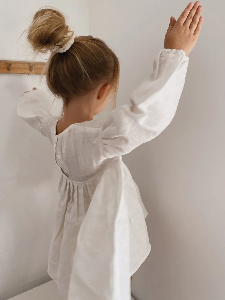 Factory Price Linen Full Sleeve Summer Girl Dresses for Girl Custom Color Casual Style V-Neck Age Children - Image 5