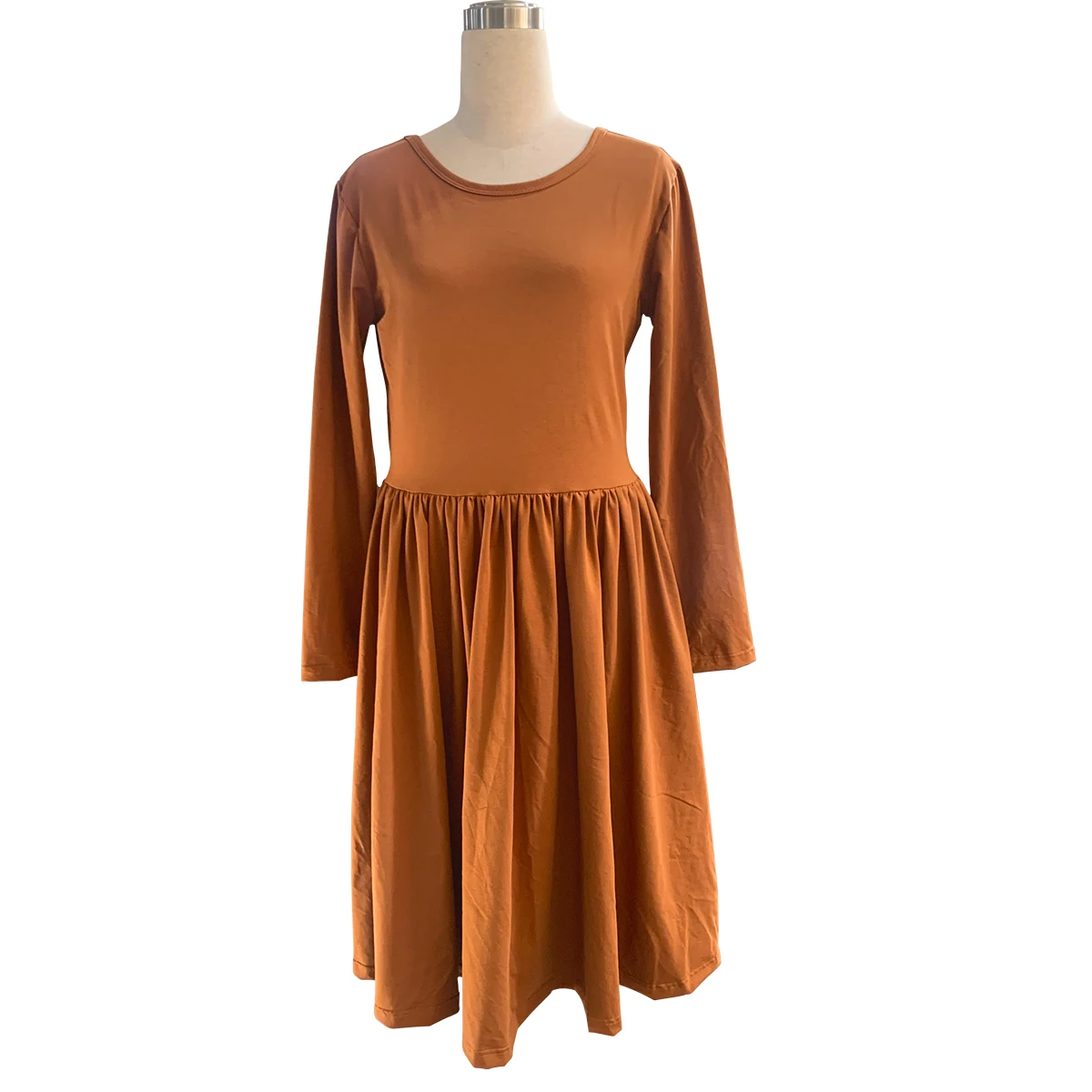 Custom Mommy and Daughter Autumn Knitted Cotton Long Sleeve Solid Casual Daily Match Dresses - Image 3