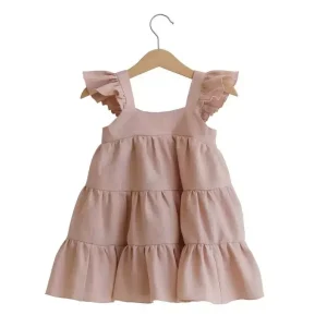 Ins New Style Cotton and Linen  Girls Dress Sleeveless Cake Skirt Kids Solid Dress Wholesale