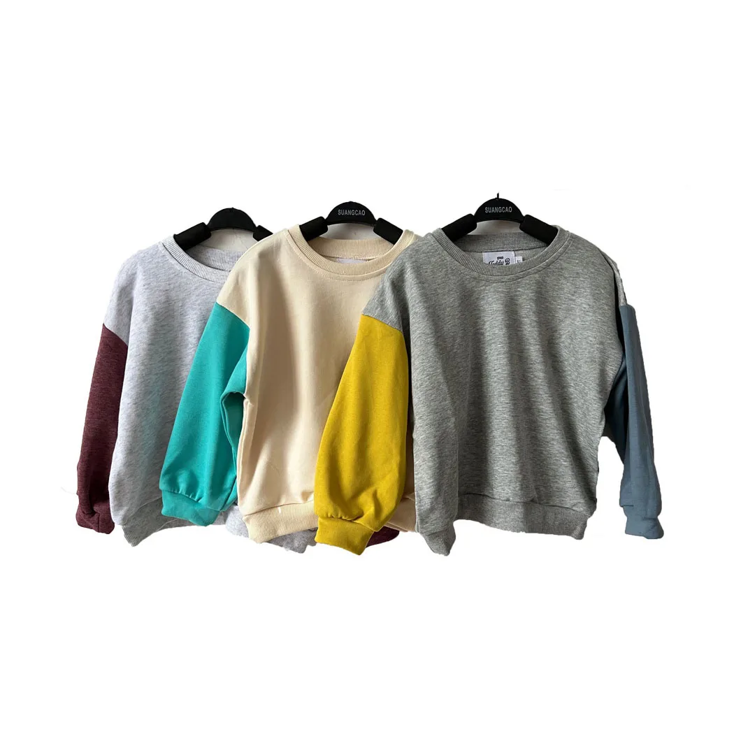 Custom OEM Design Toddler French Terry Color Block Long Sleeve Crewneck Pullover Sweatshirt Cute Infant Tops - Image 2