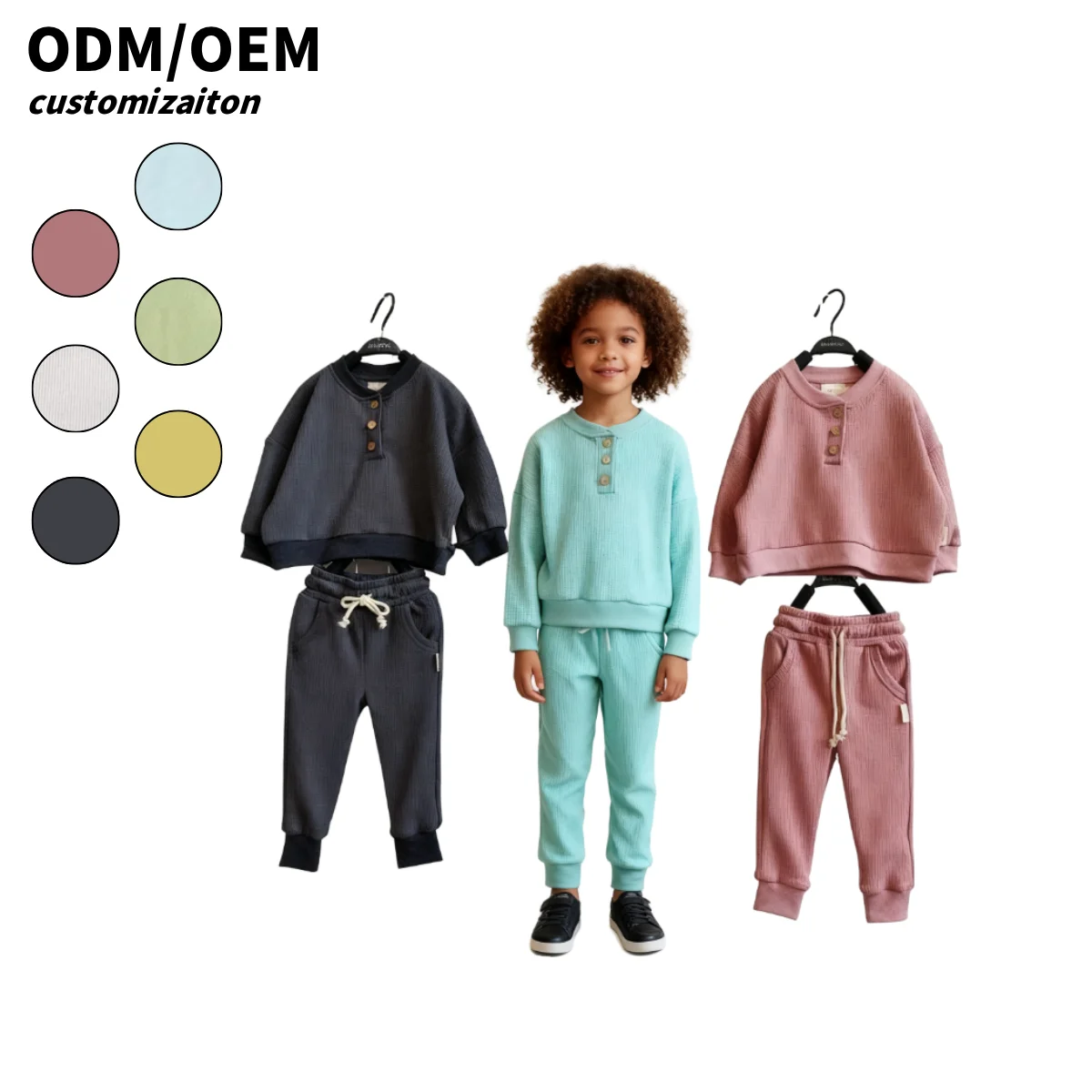 Custom Kids Clothes Set Toddler Baby Clothes Long Sleeve Sweatshirt Pants Set Fall Winter Outfits