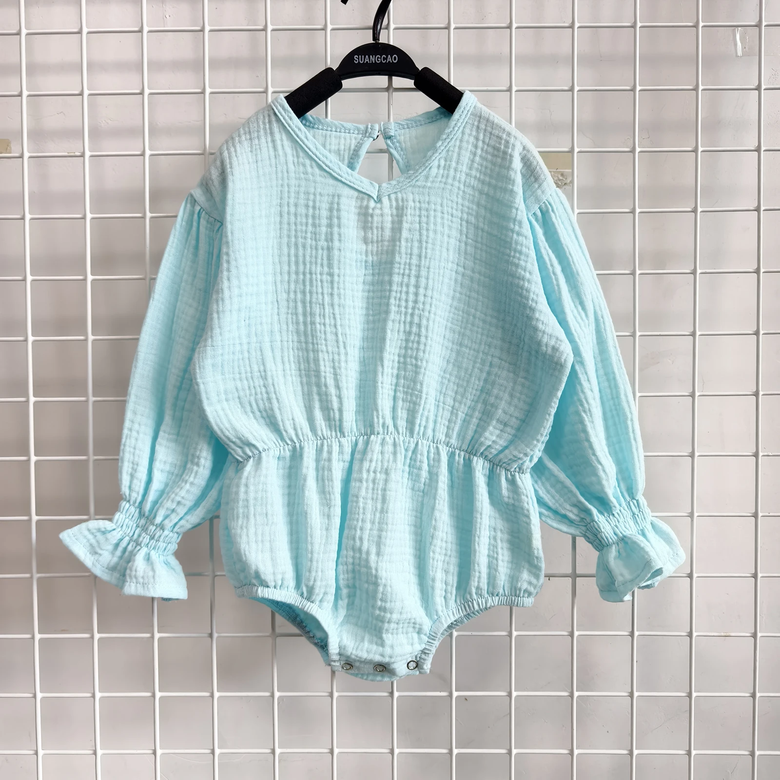 Custom Infant Baby Girl Crape Cotton Romper Smocked Bubble Bodysuit Frill Trim Ruffle One-Piece Jumpsuit Cute Summer Clothes - Image 4