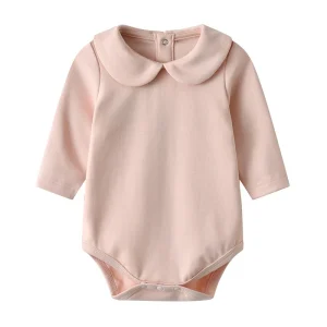 Baby Infant Solid Back Button Rompers Winter 100% Cotton Newborn Girls Peter Pan Collar Organic Cotton Bodysuit