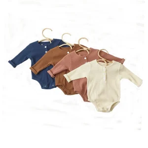 Fancy Spring & Fall Baby Onsie Blank Ribbed Cotton Long Sleeve Jumpsuit Button Girl Baby Clothes Romper