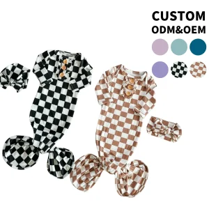 OEM High Quality Newborn Unisex Bamboo Checkeredboard Pattern Soft Sleeping Bag Baby Jumpsuit Comfortable Baby Sleepwear